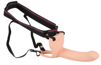 Полый силиконовый вибро страпон на ремнях Vibrating Strap-On +6 cm large