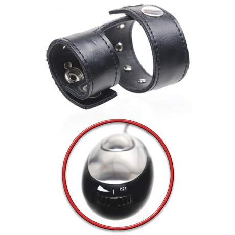 Кожаный электропроводящий бондаж с пультом управления + массажер