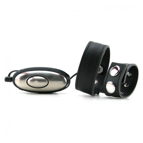 Кожаный электропроводящий бондаж с пультом управления + массажер