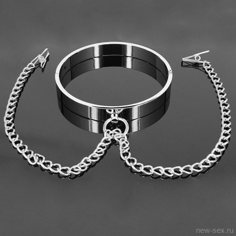 Металлический широкий ошейник с сосковыми прищепками