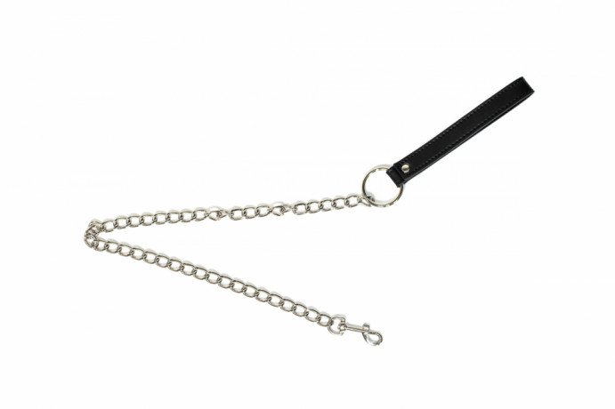 Металлический бдсм поводок для ошейника с черной ручкой Party Hard Willpower