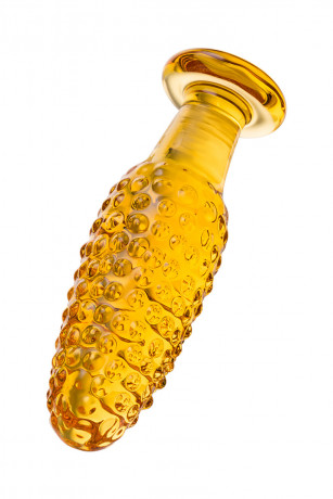 Рельефная анальная пробка желтого цвета Sexus Glass