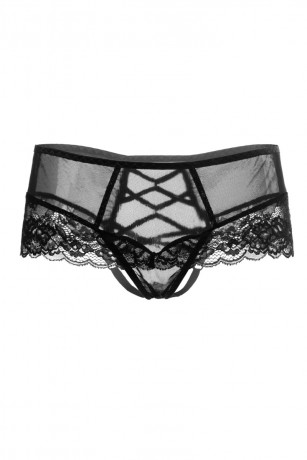 Черные трусики из кружева и лент с доступом к интимной зоне Cheryl