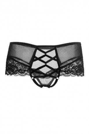 Черные трусики из кружева и лент с доступом к интимной зоне Cheryl