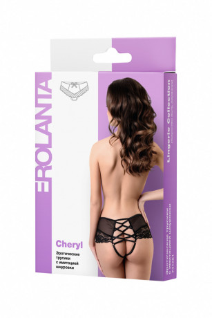 Черные трусики из кружева и лент с доступом к интимной зоне Cheryl
