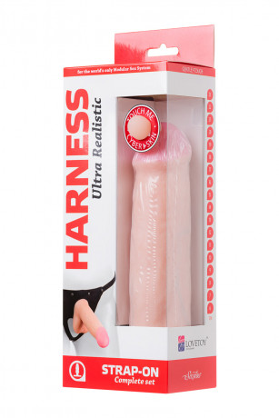 Страпон с реалистичной насадкой покрытой подвижной кожей с поясом Harness