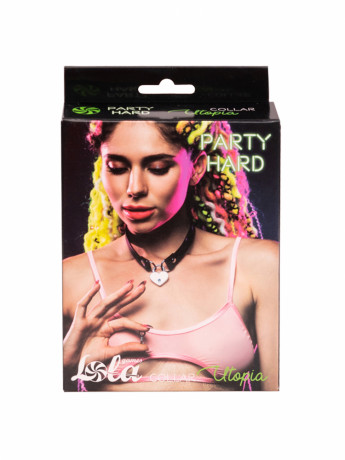 Тонкий черный ошейник с замком-сердечком Party Hard Utopia