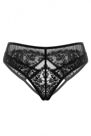 Черные трусики из изысканного кружева с интимным доступом Magali
