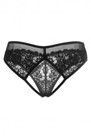 Черные трусики из изысканного кружева с интимным доступом Magali