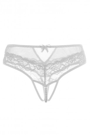 Эротические белые трусики с жемчужной нитью и интимным доступом Joan