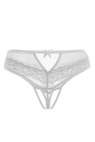 Эротические белые трусики с жемчужной нитью и интимным доступом Joan