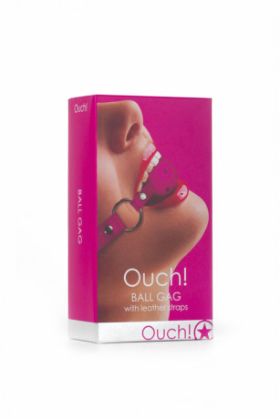 Кляп-шарик из прочного и гигиеничного пластика с ремешками из высококачественной кожи Gag Ball Ouch