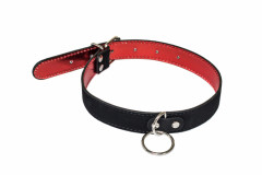 Стильный тонкий ошейник красно-черного цвета с кольцом Party Hard Cabaret