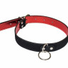 Стильный тонкий ошейник красно-черного цвета с кольцом Party Hard Cabaret