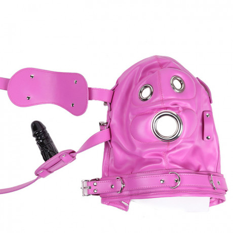 Глухой шлем с кляпом фаллосом и очками