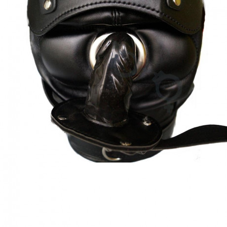 Глухой шлем с кляпом фаллосом и очками