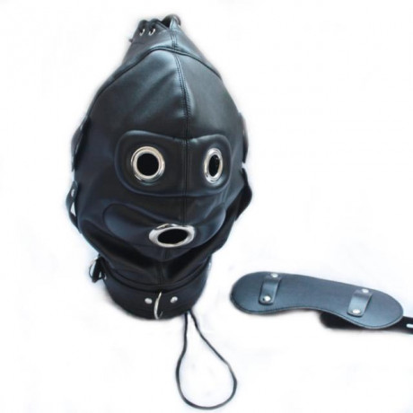 Глухой шлем с кляпом фаллосом и очками