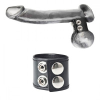 Хомут-утяжка для мошонки из кожи на клепках SNAP BALL STRETCHER